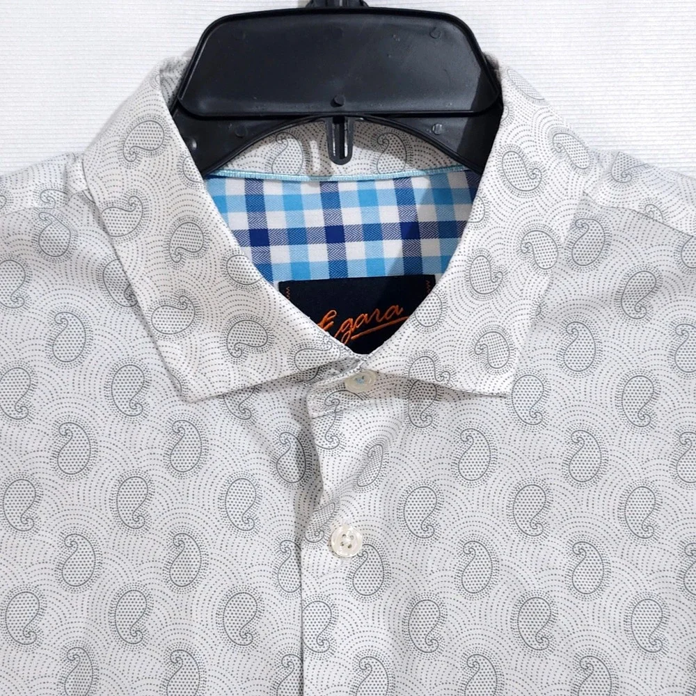 Egara Modern Fit Stretch Non Iron Button Down Shirt Mens Large White Paisley